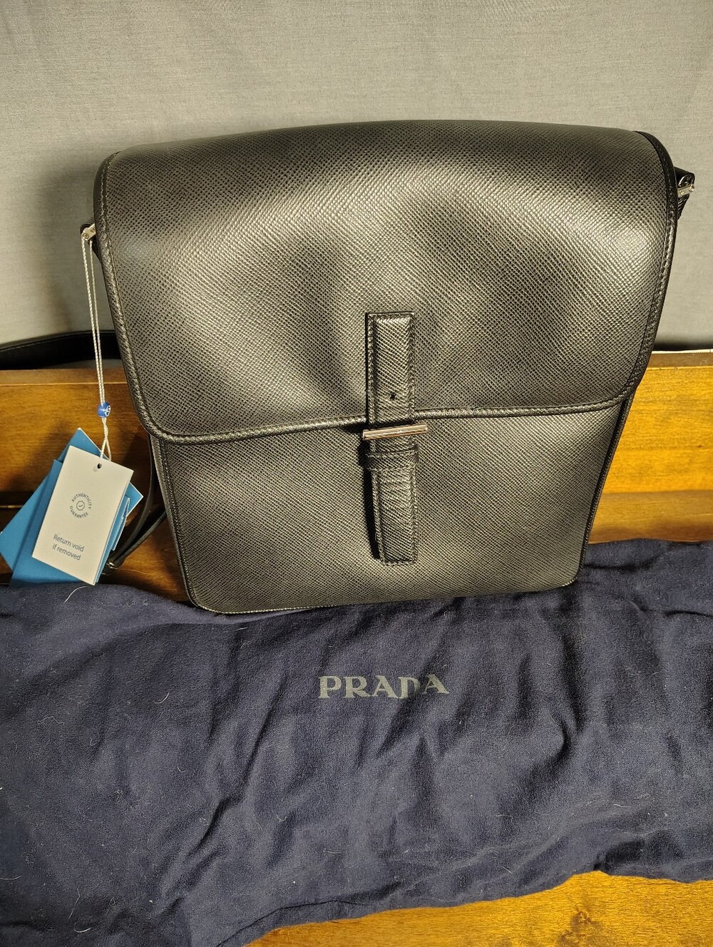 Prada Black Textured Leather Crossbody Bag with Buckle Detail - Picture 12 of 16